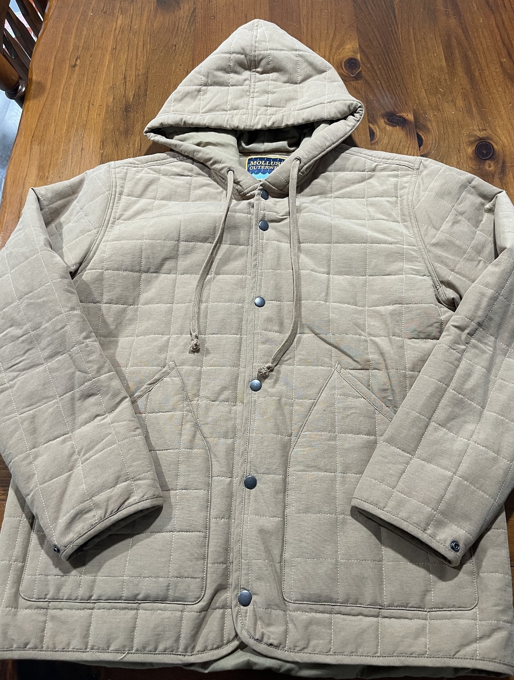 Mollusk Outerwear Men Tan Quilted Cotton Blend Snap Button Hooded Utility Jacket